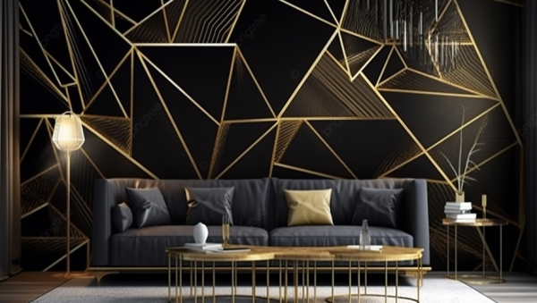 Wallpaper dinding dengan pola geometris emas